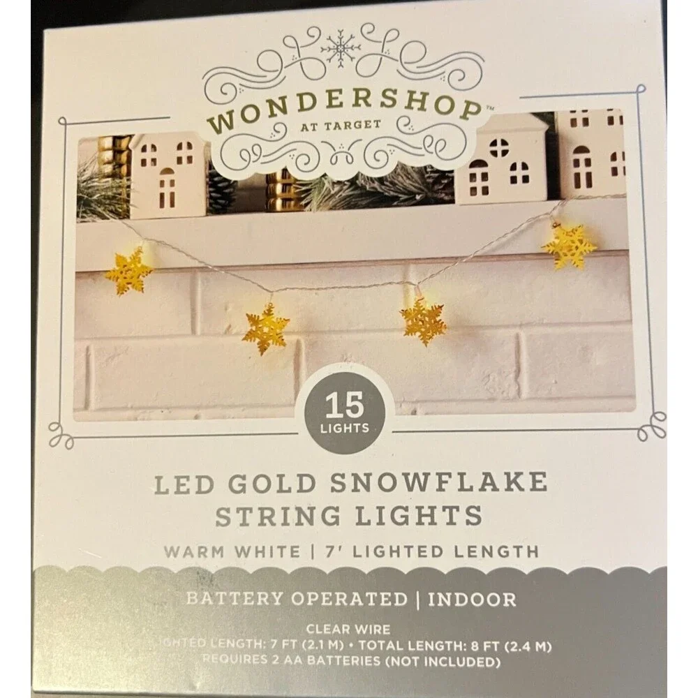 Led Gold Snowflake String Lights Warm White Battery Operated Target Wondershop